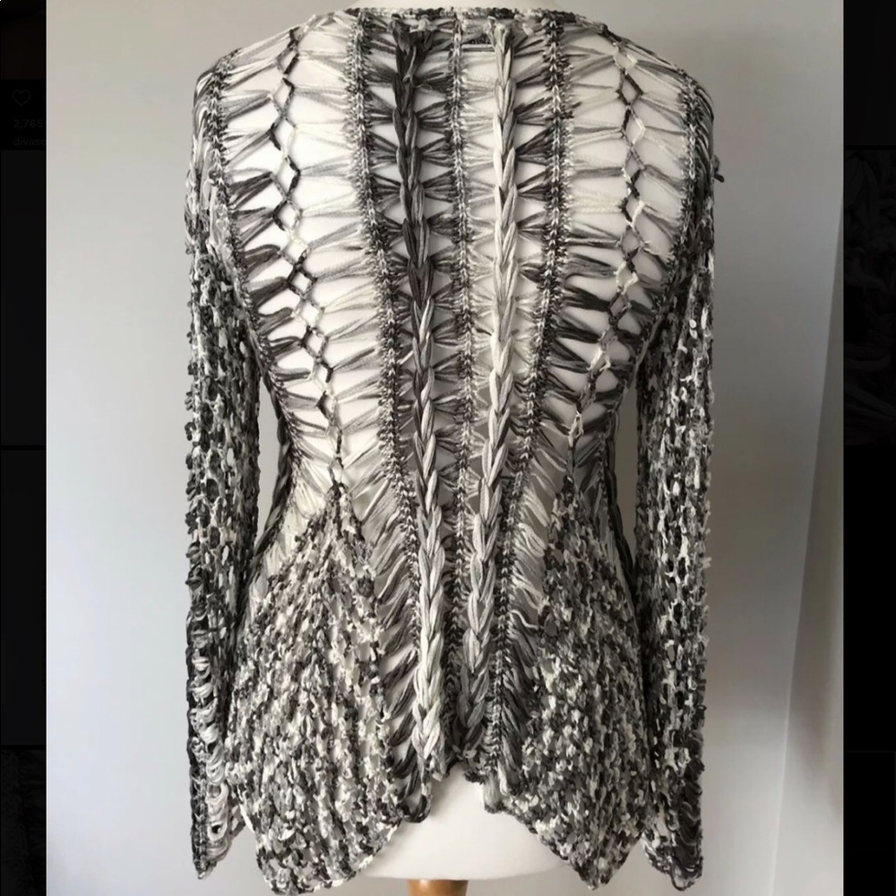 Jumper Loose Knit UK 10/12 Grey White Long Sleeve